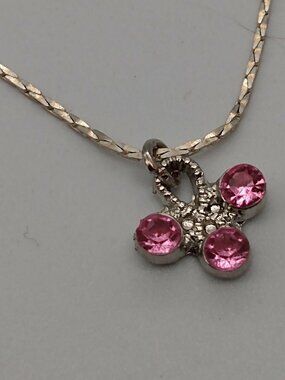 18K  Gold plated necklace with 3 stone  pink flower pendant